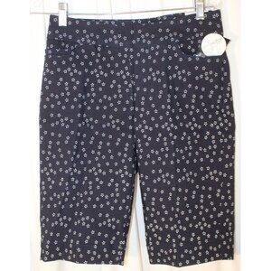 NEW SLIMSATION Golf Walking Shorts Size 8 Midnight Blue Floral Slimming Pull-On